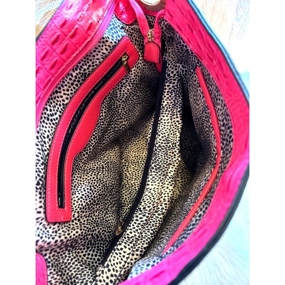 Pink Textured Handbag Ostrich Alligator With Gold Ring Accent shoulder purse PVC - Picture 2 of 16